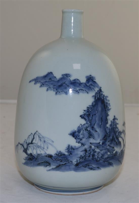 A Japanese Hirado blue and white sake flask (tokkuri), c.1750-1800, 18.5cm